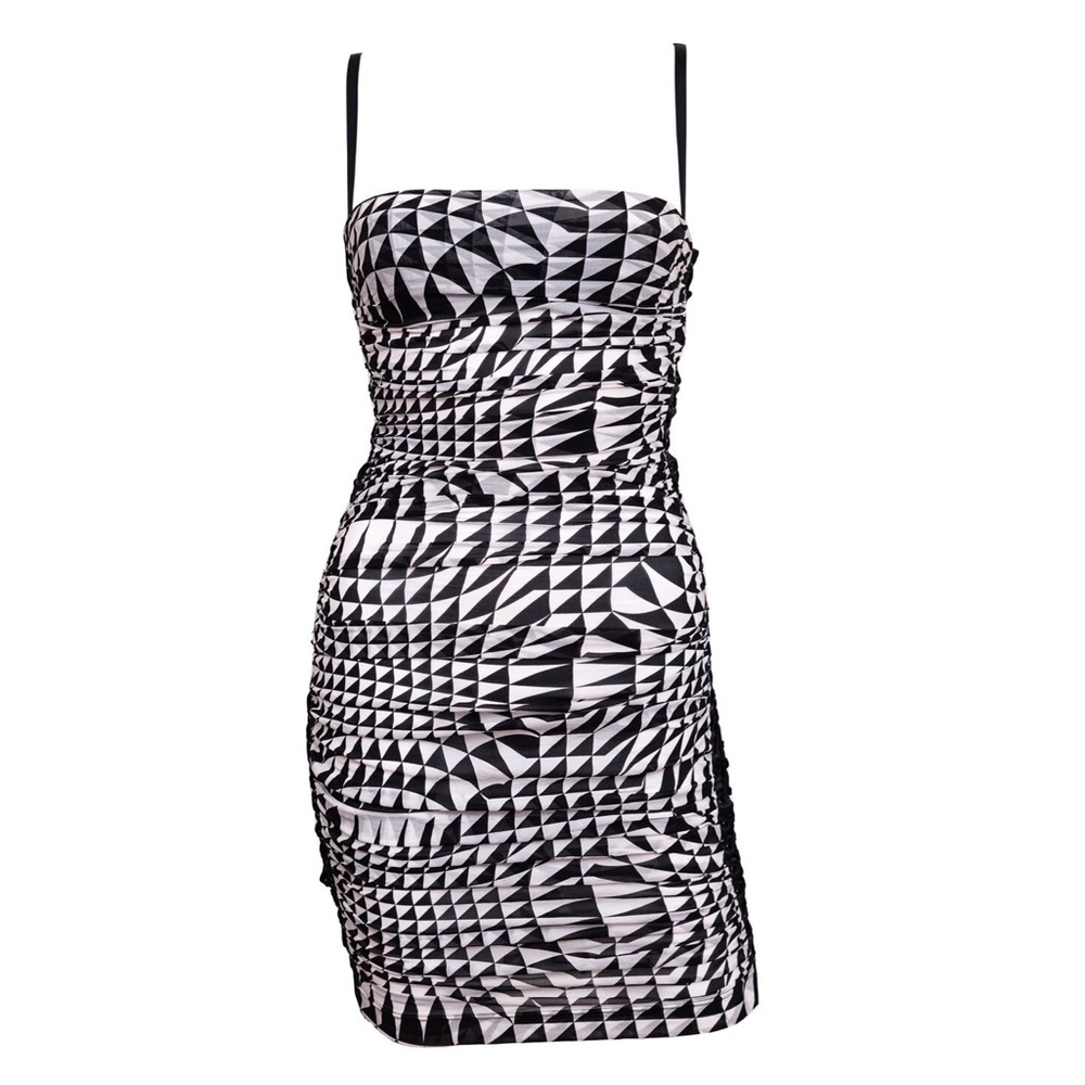 Dolce and Gabbana 2003 Black & White Checkered Lace Up Mini Dress